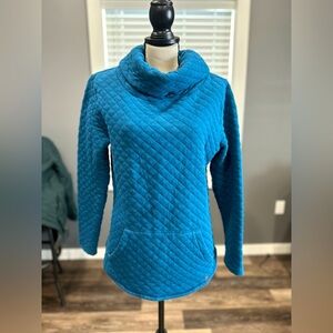 Orvis Jumper Blue Cowl Neck Quilted Warm Pullover Sweater Women’s Small